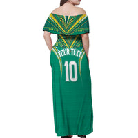 Custom Cook Islands Rugby Off Shoulder Maxi Dress Tatau Art Sport Style Green Color LT03 - Polynesian Pride