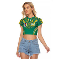 Custom Cook Islands Rugby Raglan Cropped T Shirt Tatau Art Sport Style Green Color LT03 Female Green - Polynesian Pride