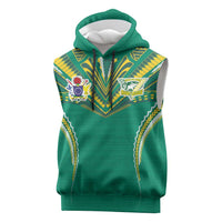 Custom Cook Islands Rugby Sleeveless Hoodie Tatau Art Sport Style Green Color LT03 Green - Polynesian Pride
