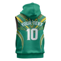Custom Cook Islands Rugby Sleeveless Zip Hoodie Tatau Art Sport Style Green Color LT03 - Polynesian Pride