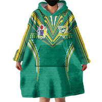 Custom Cook Islands Rugby Wearable Blanket Hoodie Tatau Art Sport Style Green Color LT03 - Polynesian Pride