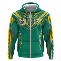 Custom Cook Islands Rugby Zip Hoodie Tatau Art Sport Style Green Color LT03 Zip Hoodie Green - Polynesian Pride