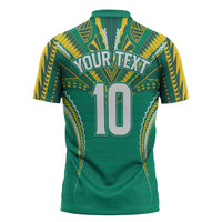 Custom Cook Islands Rugby Zipper Polo Shirt Tatau Art Sport Style Green Color LT03 - Polynesian Pride