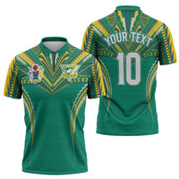 Custom Cook Islands Rugby Zipper Polo Shirt Tatau Art Sport Style Green Color LT03 - Polynesian Pride