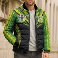 Custom Cook Islands Rugby Bomber Puffer Jacket Tatau Art Sport Style Black Color