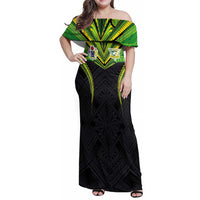 Custom Cook Islands Rugby Family Matching Off Shoulder Maxi Dress and Hawaiian Shirt Tatau Art Sport Style Black Color LT03 Mom's Dress Black - Polynesian Pride