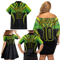 Custom Cook Islands Rugby Family Matching Off Shoulder Short Dress and Hawaiian Shirt Tatau Art Sport Style Black Color LT03 - Polynesian Pride