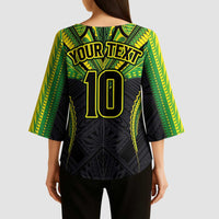 Custom Cook Islands Rugby Kimono Sleeve Blouse Tatau Art Sport Style Black Color