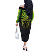 Custom Cook Islands Rugby Off The Shoulder Long Sleeve Dress Tatau Art Sport Style Black Color LT03 - Polynesian Pride