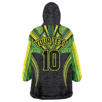 Custom Cook Islands Rugby Wearable Blanket Hoodie Tatau Art Sport Style Black Color LT03 - Polynesian Pride