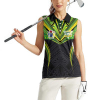 Custom Cook Islands Rugby Women Sleeveless Polo Shirt Tatau Art Sport Style Black Color LT03 - Polynesian Pride