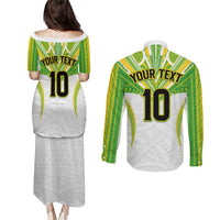 Custom Cook Islands Rugby Couples Matching Puletasi and Long Sleeve Button Shirt Tatau Art Sport Style White Color LT03 - Polynesian Pride