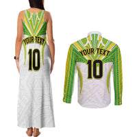Custom Cook Islands Rugby Couples Matching Tank Maxi Dress and Long Sleeve Button Shirt Tatau Art Sport Style White Color LT03 - Polynesian Pride