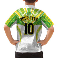 Custom Cook Islands Rugby Family Matching Off The Shoulder Long Sleeve Dress and Hawaiian Shirt Tatau Art Sport Style White Color LT03 - Polynesian Pride