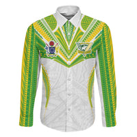 Custom Cook Islands Rugby Family Matching Off The Shoulder Long Sleeve Dress and Hawaiian Shirt Tatau Art Sport Style White Color LT03 Dad's Shirt - Long Sleeve White - Polynesian Pride