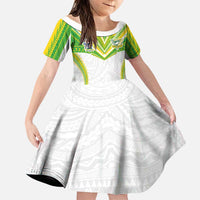 Custom Cook Islands Rugby Family Matching Off Shoulder Short Dress and Hawaiian Shirt Tatau Art Sport Style White Color LT03 Daughter's Dress White - Polynesian Pride
