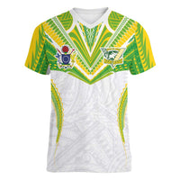 Custom Cook Islands Rugby Women V-Neck T-Shirt Tatau Art Sport Style White Color LT03 Female White - Polynesian Pride