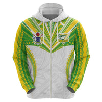 Custom Cook Islands Rugby Zip Hoodie Tatau Art Sport Style White Color