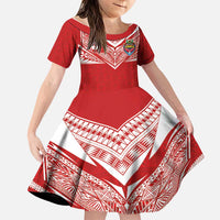 Custom Tonga Rugby Family Matching Mermaid Dress and Hawaiian Shirt Ngatu Motifs and Pacific Patterns LT03 Daughter's Dress Red - Polynesian Pride