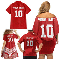 Custom Tonga Rugby Family Matching Off Shoulder Short Dress and Hawaiian Shirt Ngatu Motifs and Pacific Patterns LT03 - Polynesian Pride