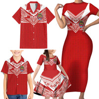 Custom Tonga Rugby Family Matching Short Sleeve Bodycon Dress and Hawaiian Shirt Ngatu Motifs and Pacific Patterns LT03 - Polynesian Pride