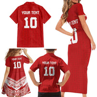 Custom Tonga Rugby Family Matching Short Sleeve Bodycon Dress and Hawaiian Shirt Ngatu Motifs and Pacific Patterns LT03 - Polynesian Pride