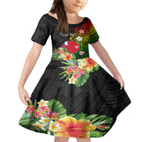Wallis and Futuna Victory Day Family Matching Mermaid Dress and Hawaiian Shirt Tribal Polynesian Tattoo and Hibiscus Flower LT03 Daughter's Dress Reggae - Polynesian Pride