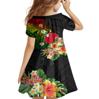 Wallis and Futuna Victory Day Kid Short Sleeve Dress Tribal Polynesian Tattoo and Hibiscus Flower LT03 - Polynesian Pride