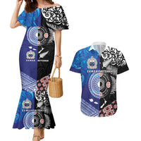 Samoa and Aotearoa Together Couples Matching Mermaid Dress and Hawaiian Shirt Tatau Art Tattoos-Taniko and Maori with Fern LT03 Black - Polynesian Pride