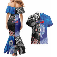 Samoa and Aotearoa Together Couples Matching Mermaid Dress and Hawaiian Shirt Tatau Art Tattoos-Taniko and Maori with Fern LT03 - Polynesian Pride