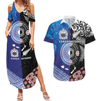 Samoa and Aotearoa Together Couples Matching Summer Maxi Dress and Hawaiian Shirt Tatau Art Tattoos-Taniko and Maori with Fern LT03 Black - Polynesian Pride