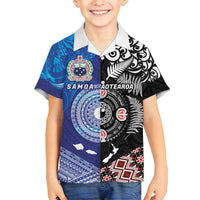 Samoa and Aotearoa Together Family Matching Long Sleeve Bodycon Dress and Hawaiian Shirt Tatau Art Tattoos-Taniko and Maori with Fern LT03 Son's Shirt Black - Polynesian Pride