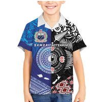 Samoa and Aotearoa Together Family Matching Mermaid Dress and Hawaiian Shirt Tatau Art Tattoos-Taniko and Maori with Fern LT03 Son's Shirt Black - Polynesian Pride