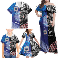 Samoa and Aotearoa Together Family Matching Off Shoulder Maxi Dress and Hawaiian Shirt Tatau Art Tattoos-Taniko and Maori with Fern LT03 - Polynesian Pride