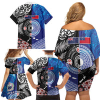 Samoa and Aotearoa Together Family Matching Off Shoulder Short Dress and Hawaiian Shirt Tatau Art Tattoos-Taniko and Maori with Fern LT03 - Polynesian Pride