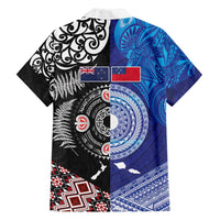 Samoa and Aotearoa Together Family Matching Off Shoulder Short Dress and Hawaiian Shirt Tatau Art Tattoos-Taniko and Maori with Fern LT03 - Polynesian Pride