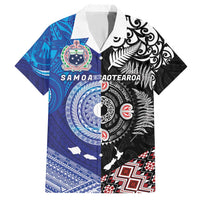 Samoa and Aotearoa Together Family Matching Short Sleeve Bodycon Dress and Hawaiian Shirt Tatau Art Tattoos-Taniko and Maori with Fern LT03 Dad's Shirt - Short Sleeve Black - Polynesian Pride