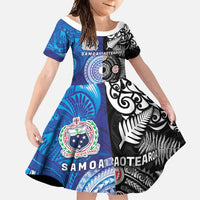 Samoa and Aotearoa Together Family Matching Tank Maxi Dress and Hawaiian Shirt Tatau Art Tattoos-Taniko and Maori with Fern LT03 Daughter's Dress Black - Polynesian Pride