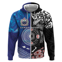 Samoa and Aotearoa Together Hoodie Tatau Art Tattoos-Taniko and Maori with Fern LT03 Zip Hoodie Black - Polynesian Pride