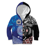 Samoa and Aotearoa Together Kid Hoodie Tatau Art Tattoos-Taniko and Maori with Fern LT03 Zip Hoodie Black - Polynesian Pride