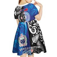 Samoa and Aotearoa Together Kid Short Sleeve Dress Tatau Art Tattoos-Taniko and Maori with Fern LT03 - Polynesian Pride