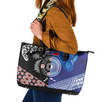 Samoa and Aotearoa Together Leather Tote Bag Tatau Art Tattoos-Taniko and Maori with Fern LT03 Black - Polynesian Pride
