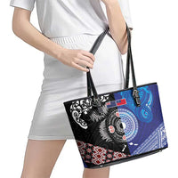 Samoa and Aotearoa Together Leather Tote Bag Tatau Art Tattoos-Taniko and Maori with Fern LT03 - Polynesian Pride