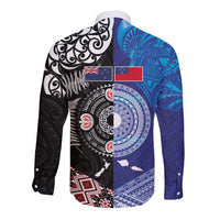Samoa and Aotearoa Together Long Sleeve Button Shirt Tatau Art Tattoos-Taniko and Maori with Fern LT03 - Polynesian Pride