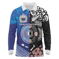 Samoa and Aotearoa Together Long Sleeve Polo Shirt Tatau Art Tattoos-Taniko and Maori with Fern LT03 Black - Polynesian Pride