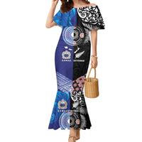 Samoa and Aotearoa Together Mermaid Dress Tatau Art Tattoos-Taniko and Maori with Fern LT03 Women Black - Polynesian Pride