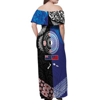 Samoa and Aotearoa Together Off Shoulder Maxi Dress Tatau Art Tattoos-Taniko and Maori with Fern LT03 - Polynesian Pride