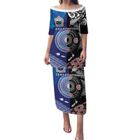 Samoa and Aotearoa Together Puletasi Tatau Art Tattoos-Taniko and Maori with Fern LT03 Long Dress Black - Polynesian Pride