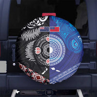 Samoa and Aotearoa Together Spare Tire Cover Tatau Art Tattoos-Taniko and Maori with Fern LT03 No hole Black - Polynesian Pride