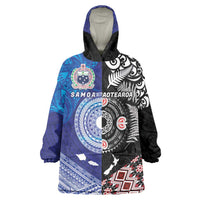 Samoa and Aotearoa Together Wearable Blanket Hoodie Tatau Art Tattoos-Taniko and Maori with Fern LT03 One Size Black - Polynesian Pride